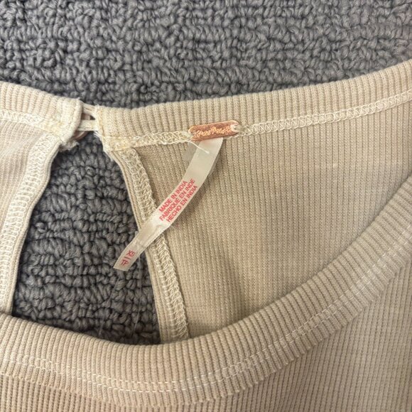 Free People Mixed Media One Piece Beige Sleeveless Jersey Knit Top Ruched Leg - Picture 10 of 14